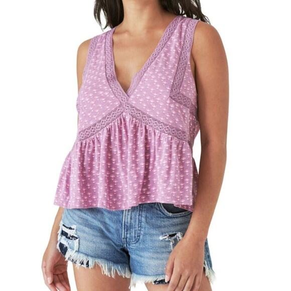 Lucky Brand Geo Lace Trim Tank Pink Size Small - Picture 1 of 8